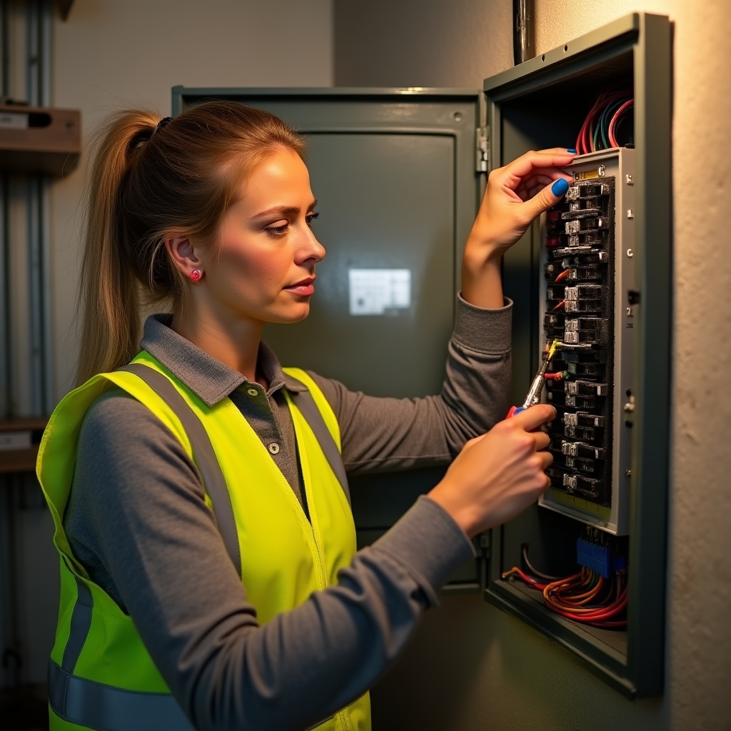 Electrician working on a residential electrical panel